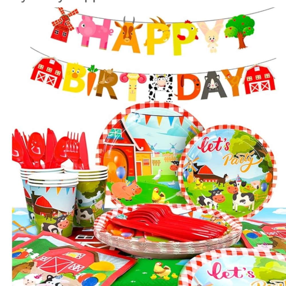 🌙 CC - Farm House Fun Barnyard Animals Party Supplies,130pcs